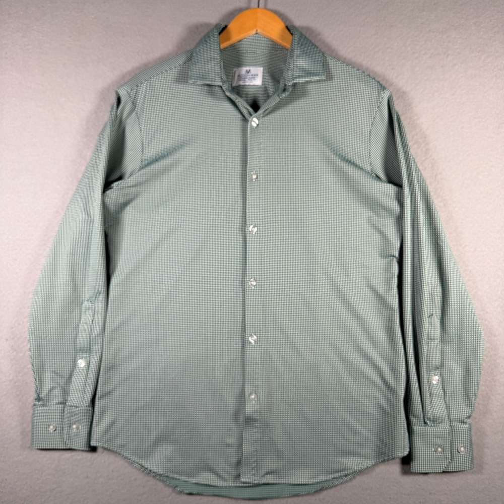 Mizzen + Main Tradition Gingham Shirt Green White Trim Fit Medium Mens 20053